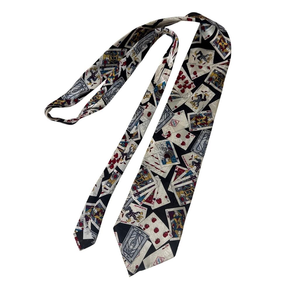 Vintage 100% Silk Poker Novelty Tie Mens 90s Playing Cards Deck of Cards Tabasco